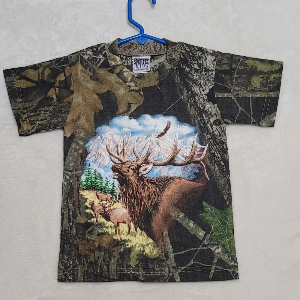 Kids Camo T Shirt Size XS Short Sleeve Camouflage Elk